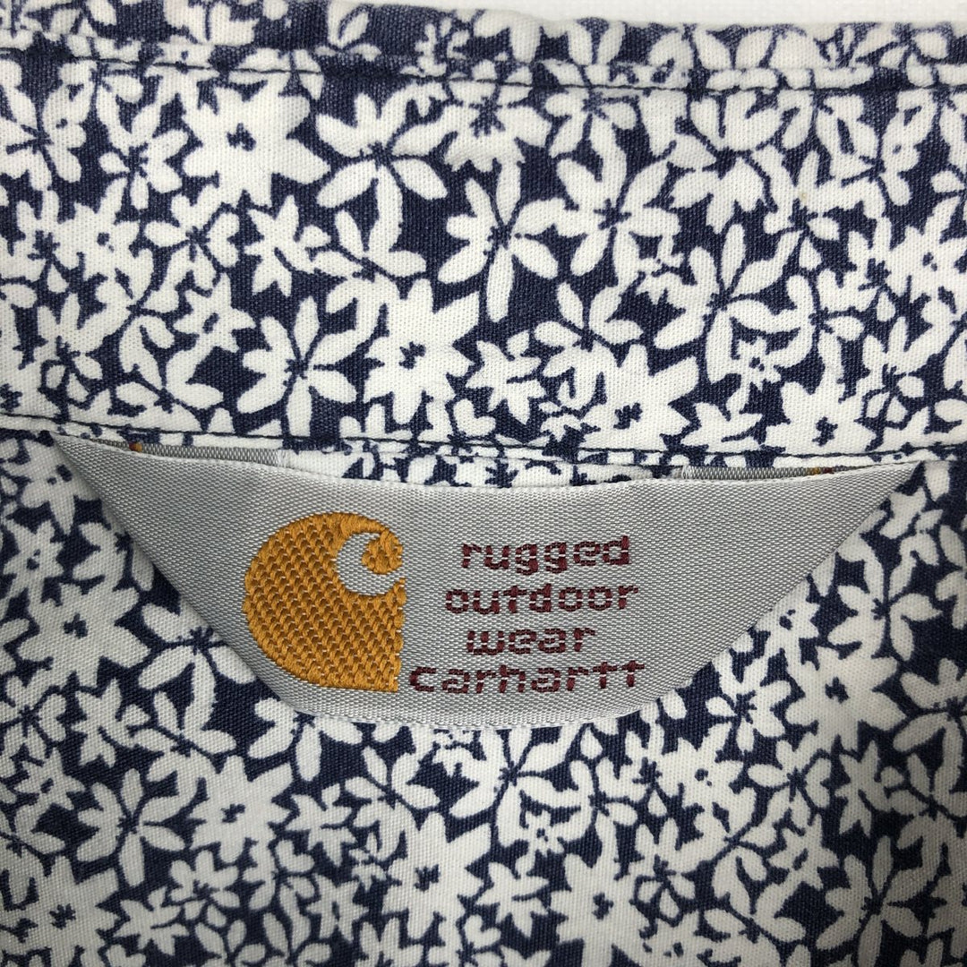 Carhartt RUGGED OUTDOOR WEAR Floral Print Button-Down Short-Sleeve Work Shirt (Men's Size L) cotton navy blue type Vintage Second Hand