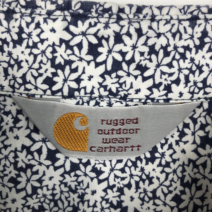 Carhartt RUGGED OUTDOOR WEAR Floral Print Button-Down Short-Sleeve Work Shirt (Men's Size L) cotton navy blue type Vintage Second Hand
