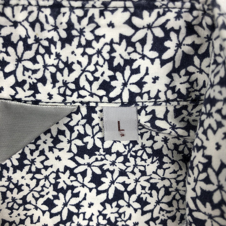 Carhartt RUGGED OUTDOOR WEAR Floral Print Button-Down Short-Sleeve Work Shirt (Men's Size L) cotton navy blue type Vintage Second Hand