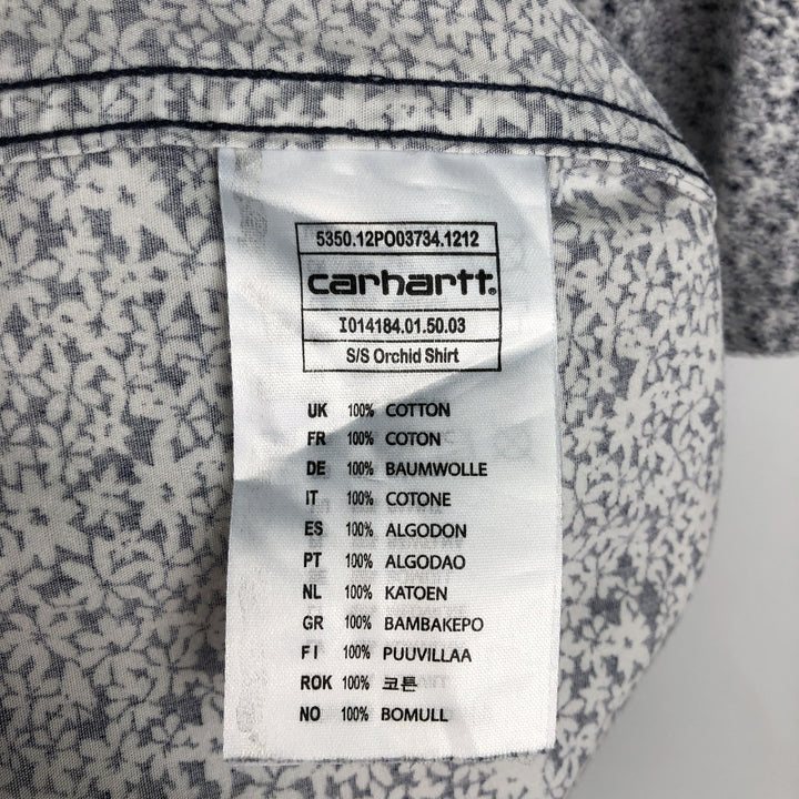 Carhartt RUGGED OUTDOOR WEAR Floral Print Button-Down Short-Sleeve Work Shirt (Men's Size L) cotton navy blue type Vintage Second Hand