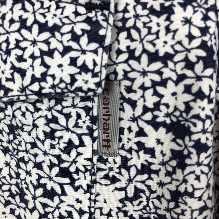 Carhartt RUGGED OUTDOOR WEAR Floral Print Button-Down Short-Sleeve Work Shirt (Men's Size L) cotton navy blue type Vintage Second Hand