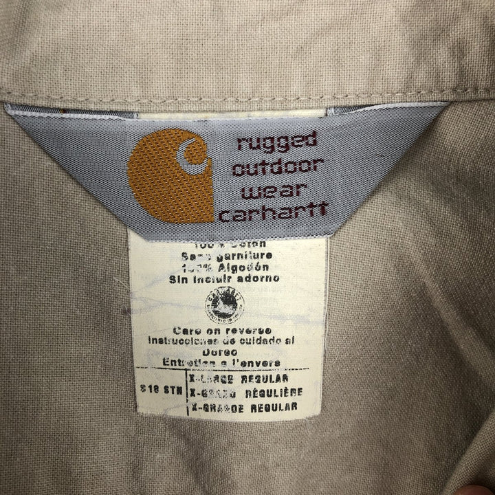 2000'S Carhartt RUGGED OUTDOOR WEAR Button-Down Short-Sleeve Work Shirt, Made in USA, Men's Size XL (approx.) cotton Beige type Vintage Second Hand