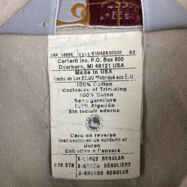 2000'S Carhartt RUGGED OUTDOOR WEAR Button-Down Short-Sleeve Work Shirt, Made in USA, Men's Size XL (approx.) cotton Beige type Vintage Second Hand