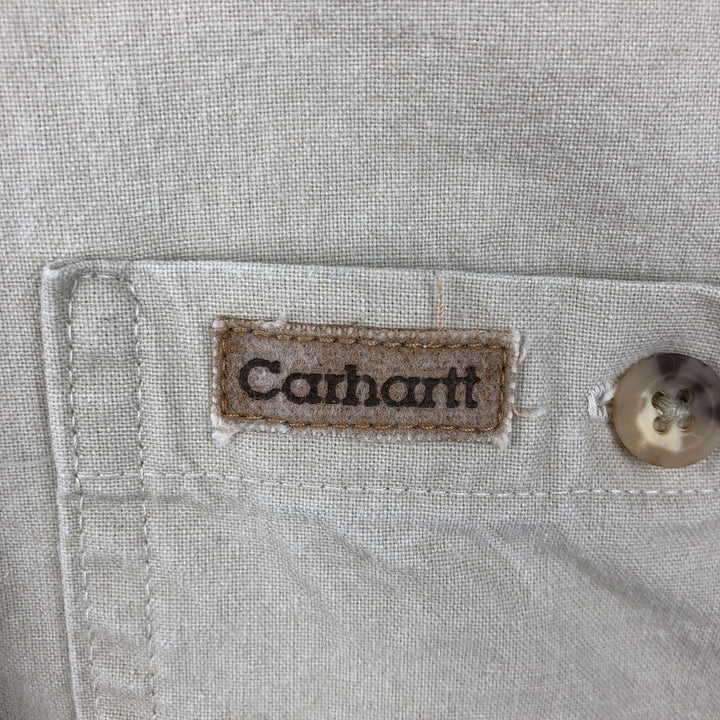 2000'S Carhartt RUGGED OUTDOOR WEAR Button-Down Short-Sleeve Work Shirt, Made in USA, Men's Size XL (approx.) cotton Beige type Vintage Second Hand