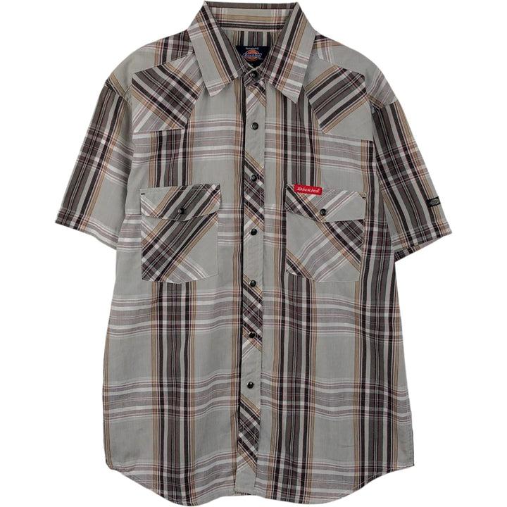 Dickies Check Pattern Short-Sleeve Western Shirt, Men's Size M (approx.) cotton gray type Vintage Second Hand