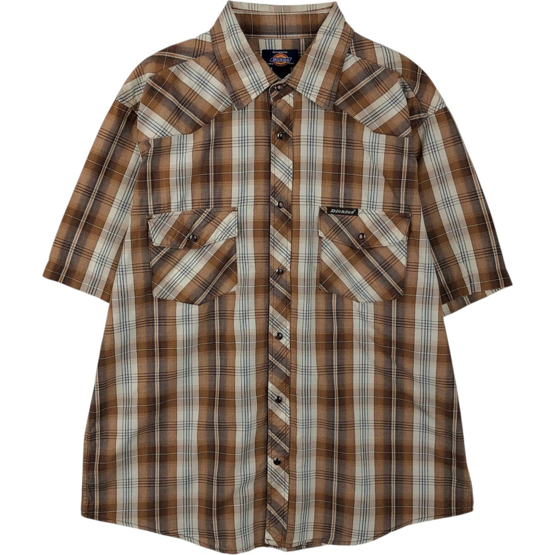 Dickies Check Pattern Short-Sleeve Western Shirt, Men's Size L (approx.) cotton brown type Vintage Second Hand