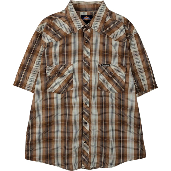 Dickies Check Pattern Short-Sleeve Western Shirt, Men's Size L (approx.) cotton brown type Vintage Second Hand