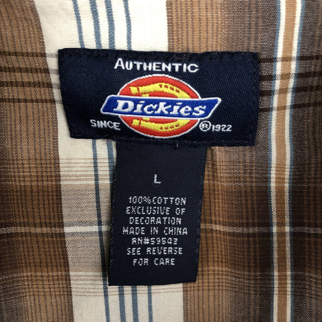 Dickies Check Pattern Short-Sleeve Western Shirt, Men's Size L (approx.) cotton brown type Vintage Second Hand