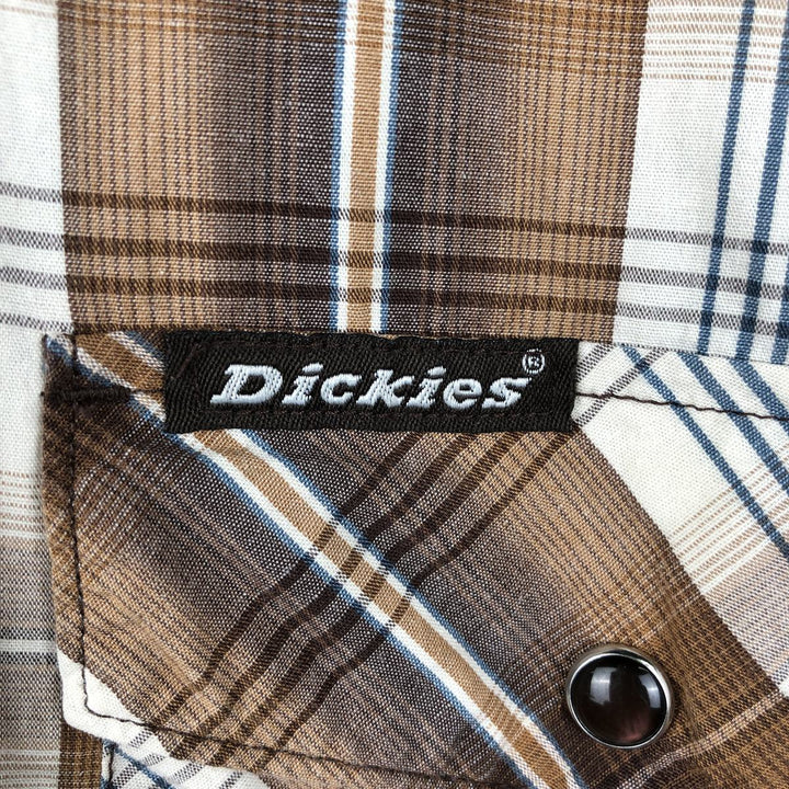 Dickies Check Pattern Short-Sleeve Western Shirt, Men's Size L (approx.) cotton brown type Vintage Second Hand