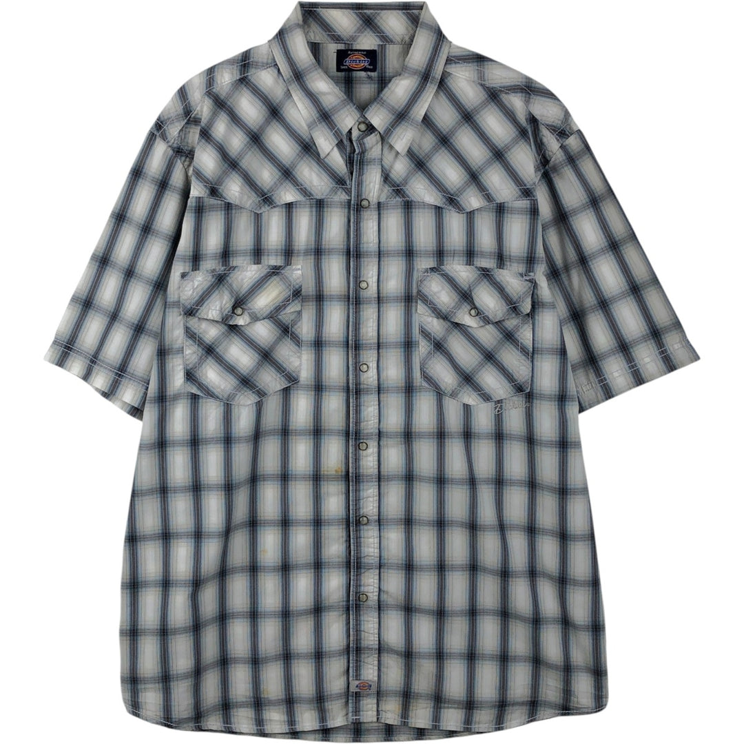 Dickies Check Pattern Short-Sleeve Western Shirt, Men's Size XL (approx.) unclear gray type Vintage Second Hand