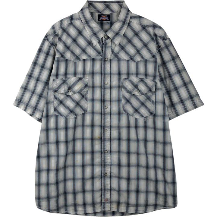 Dickies Check Pattern Short-Sleeve Western Shirt, Men's Size XL (approx.) unclear gray type Vintage Second Hand