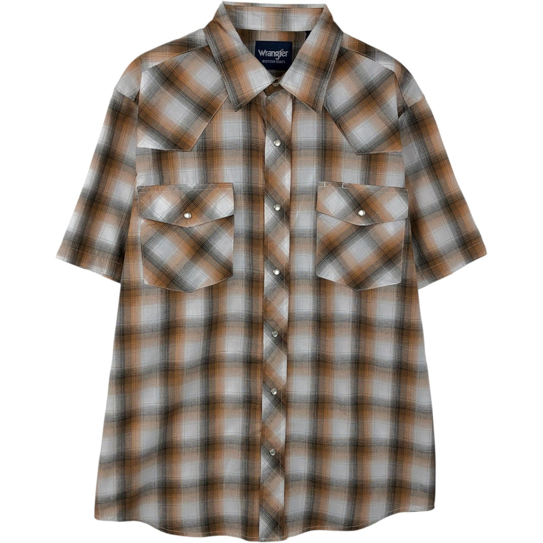 Wrangler Ombre Check Short-Sleeve Western Shirt, Men's Size L (approx.) cotton brown type Vintage Second Hand