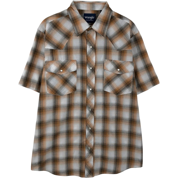 Wrangler Ombre Check Short-Sleeve Western Shirt, Men's Size L (approx.) cotton brown type Vintage Second Hand