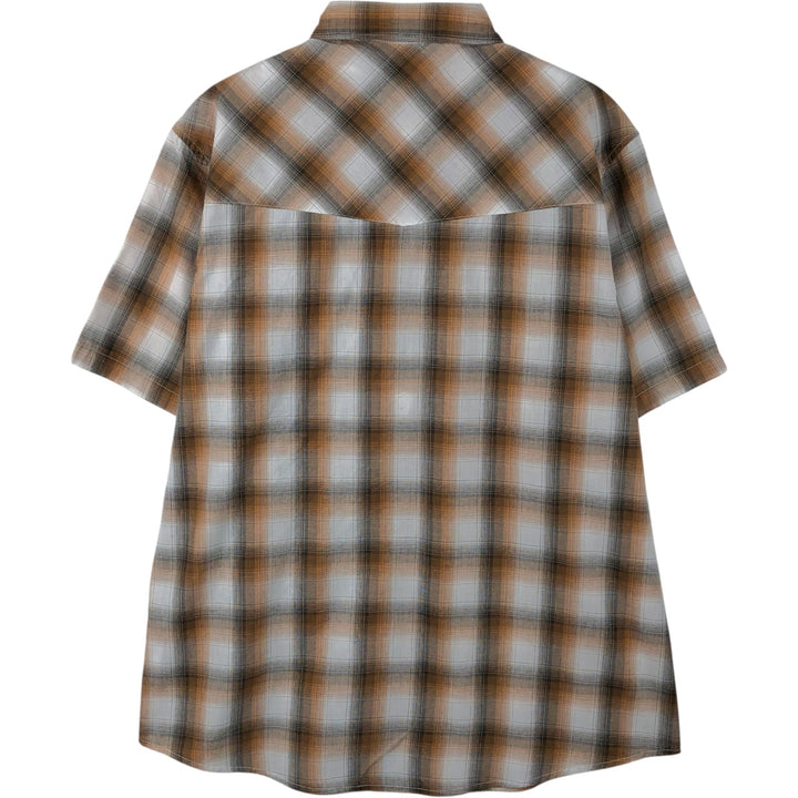 Wrangler Ombre Check Short-Sleeve Western Shirt, Men's Size L (approx.) cotton brown type Vintage Second Hand