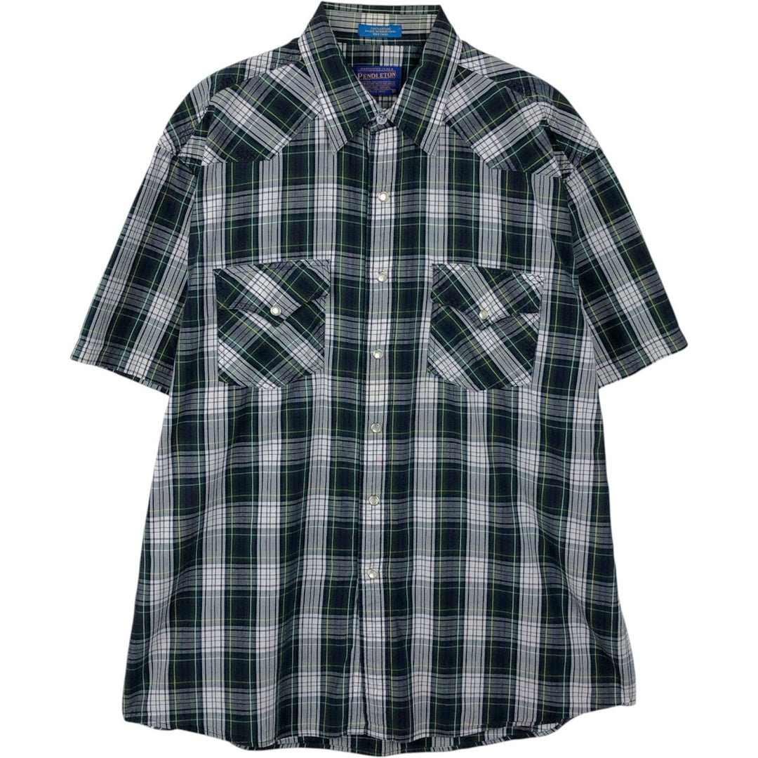 2000'S Pendleton Tartan Check Short-Sleeve Western Shirt, Men's Size L (approx.) cotton white type Vintage Second Hand