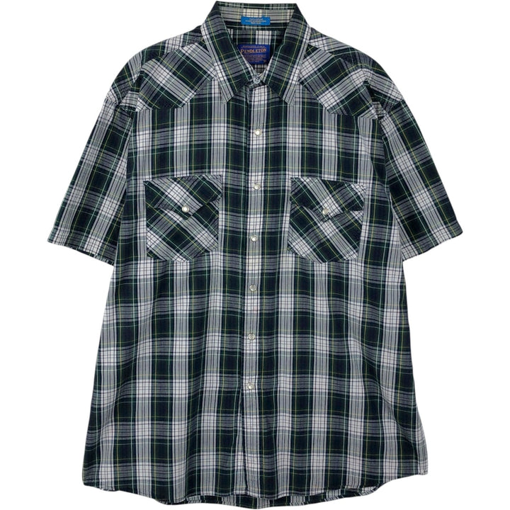 2000'S Pendleton Tartan Check Short-Sleeve Western Shirt, Men's Size L (approx.) cotton white type Vintage Second Hand
