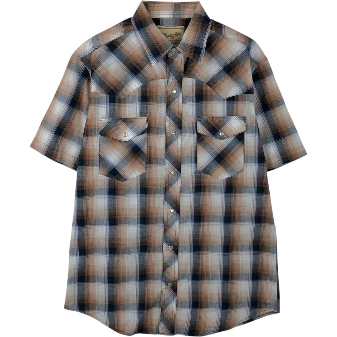 Wrangler Ombre Check Short-Sleeve Western Shirt, Men's Size M (approx.) cotton brown type Vintage Second Hand