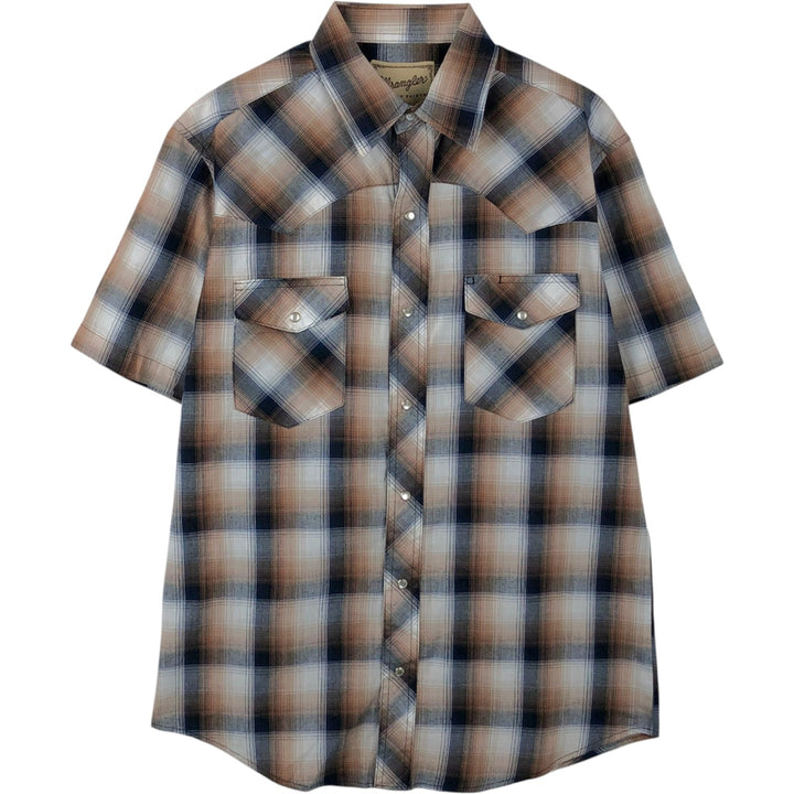 Wrangler Ombre Check Short-Sleeve Western Shirt, Men's Size M (approx.) cotton brown type Vintage Second Hand