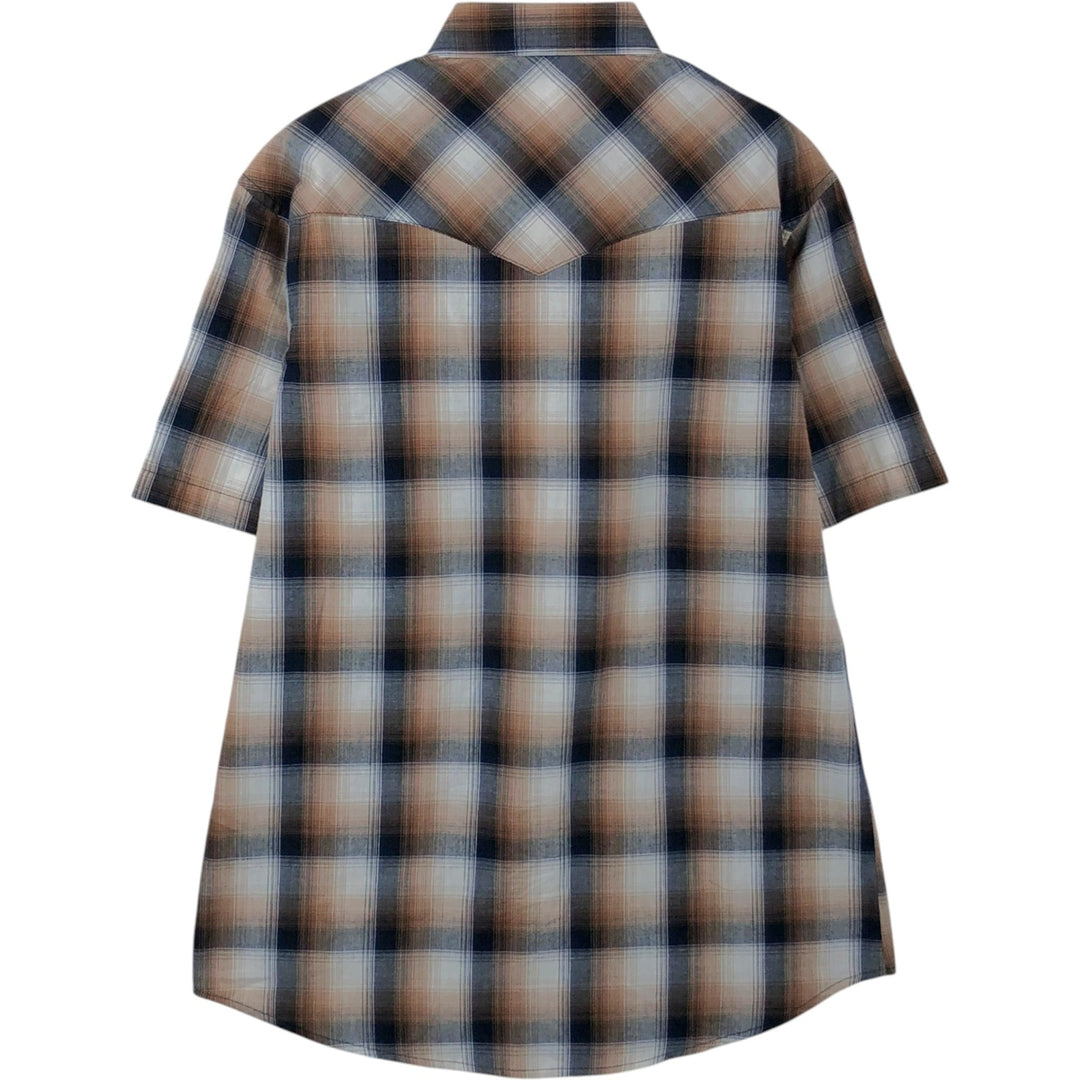 Wrangler Ombre Check Short-Sleeve Western Shirt, Men's Size M (approx.) cotton brown type Vintage Second Hand