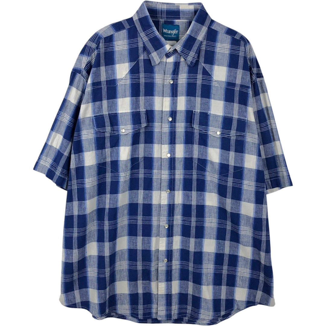 90'S Wrangler Check Pattern Short-Sleeve Western Shirt, Men's Size XL (Vintage) cotton blue type Vintage Second Hand