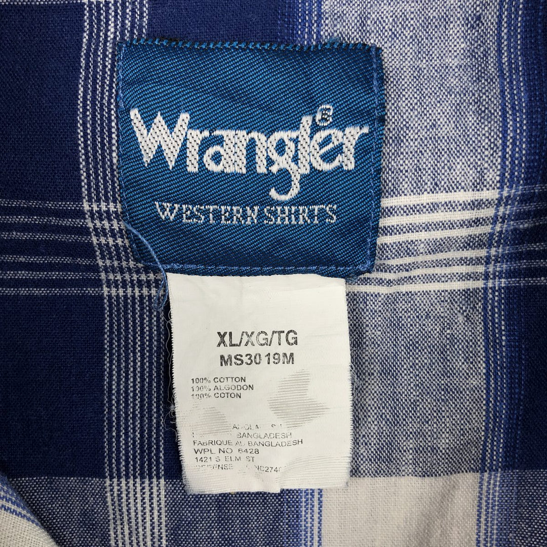 90'S Wrangler Check Pattern Short-Sleeve Western Shirt, Men's Size XL (Vintage) cotton blue type Vintage Second Hand