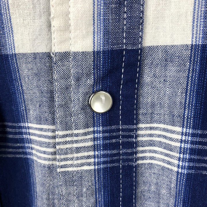 90'S Wrangler Check Pattern Short-Sleeve Western Shirt, Men's Size XL (Vintage) cotton blue type Vintage Second Hand