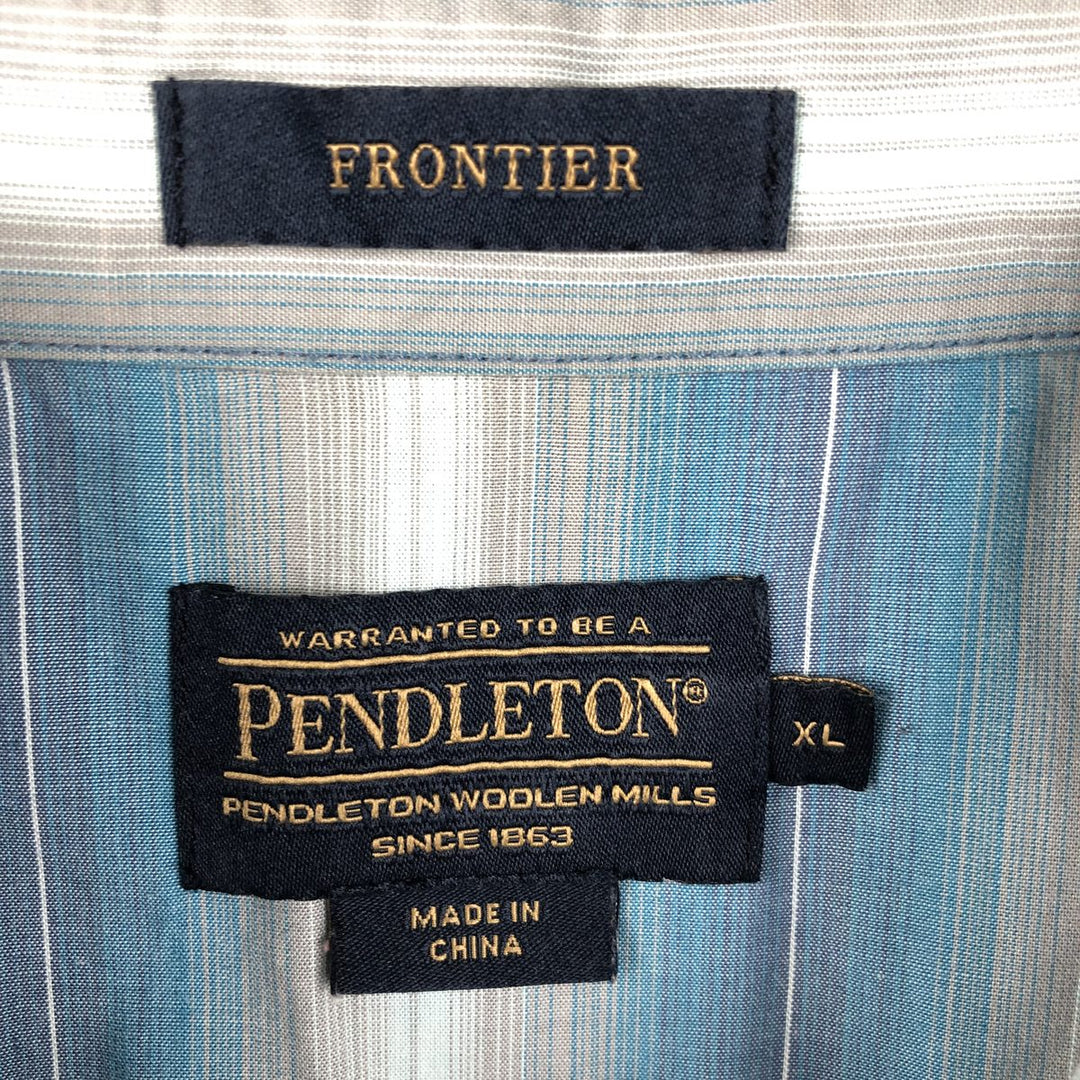 Pendleton Frontier Stripe Pattern Short-Sleeve Western Shirt, Men's Size XL (approx.) unclear Blue type light blue Vintage Second Hand
