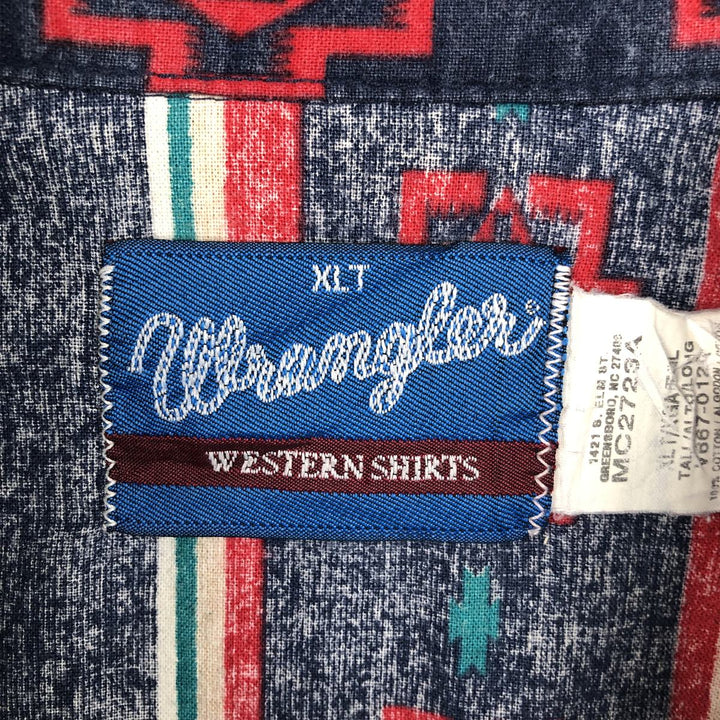 ~90'S Wrangler Native Stripe Short-Sleeve Western Shirt, Men's XL (approx.), Vintage cotton navy blue type Vintage Second Hand