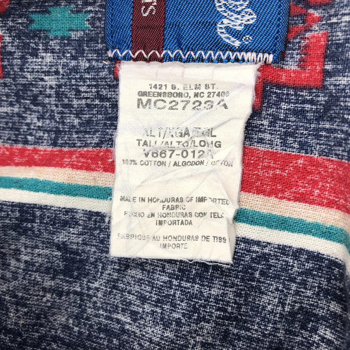~90'S Wrangler Native Stripe Short-Sleeve Western Shirt, Men's XL (approx.), Vintage cotton navy blue type Vintage Second Hand