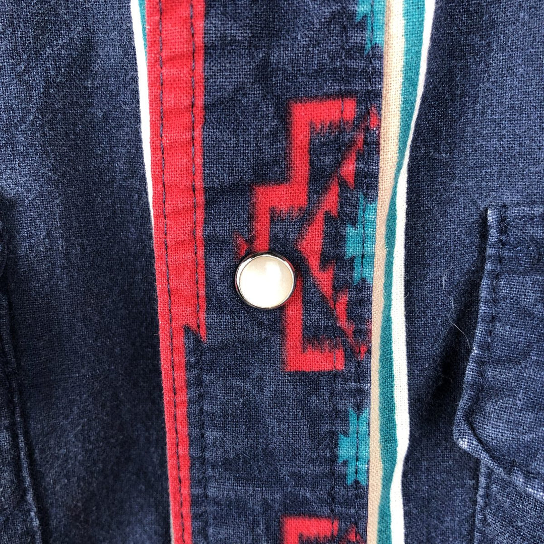 ~90'S Wrangler Native Stripe Short-Sleeve Western Shirt, Men's XL (approx.), Vintage cotton navy blue type Vintage Second Hand