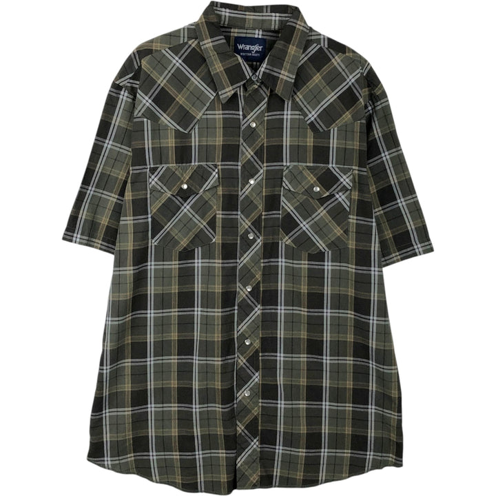 Wrangler Check Pattern Short-Sleeve Western Shirt, Men's Size L (approx.) cotton Khaki type Vintage Second Hand