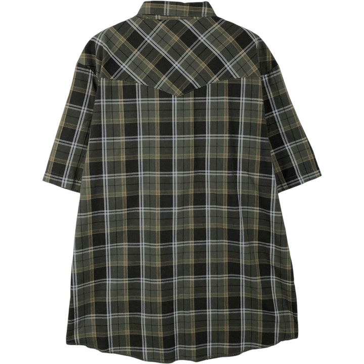 Wrangler Check Pattern Short-Sleeve Western Shirt, Men's Size L (approx.) cotton Khaki type Vintage Second Hand