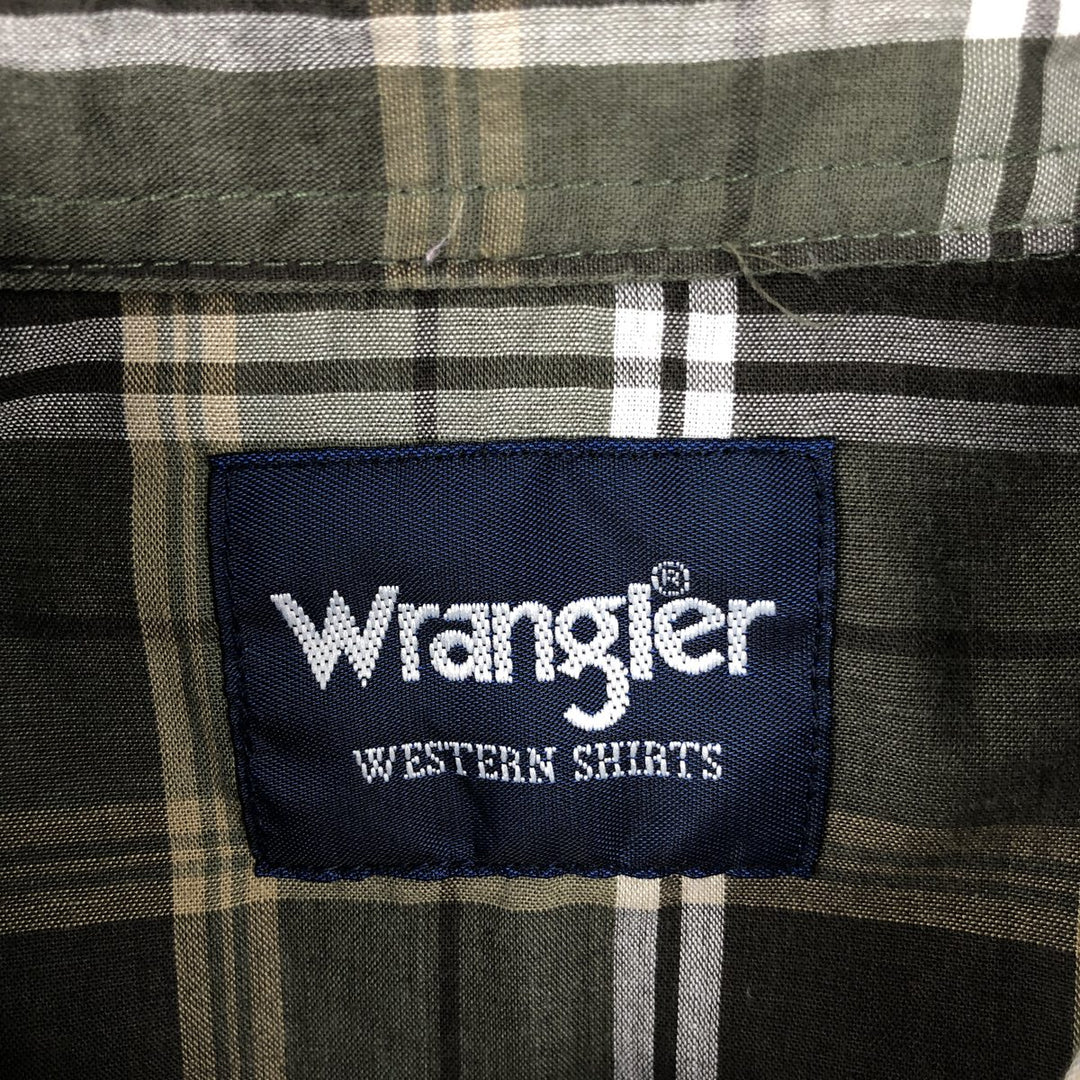 Wrangler Check Pattern Short-Sleeve Western Shirt, Men's Size L (approx.) cotton Khaki type Vintage Second Hand