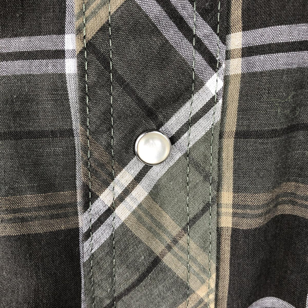 Wrangler Check Pattern Short-Sleeve Western Shirt, Men's Size L (approx.) cotton Khaki type Vintage Second Hand
