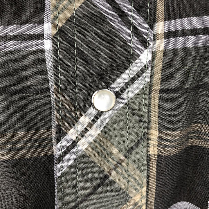 Wrangler Check Pattern Short-Sleeve Western Shirt, Men's Size L (approx.) cotton Khaki type Vintage Second Hand