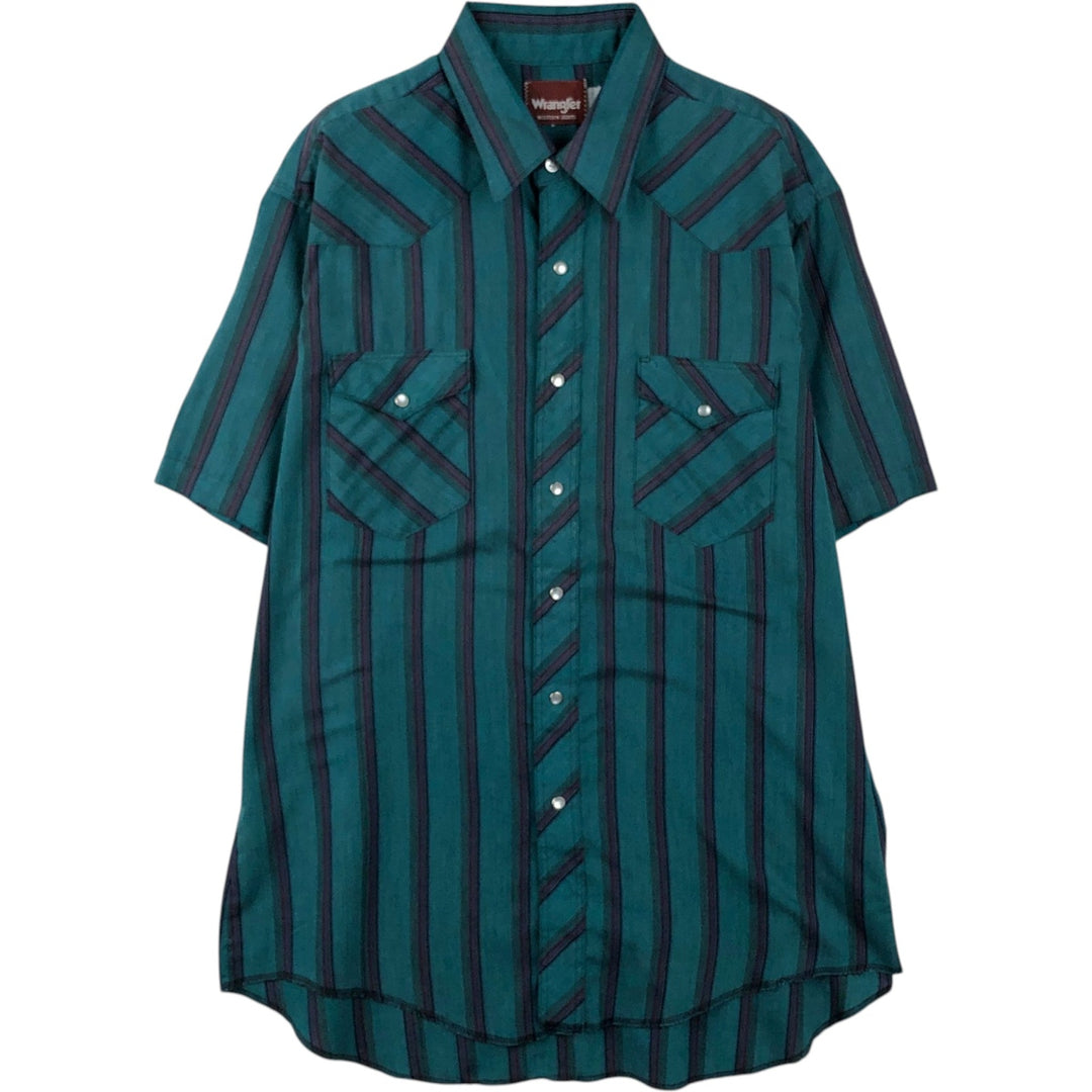 Wrangler Stripe Pattern Short-Sleeve Western Shirt, Men's Size L (approx.) polyester Blue type light blue Vintage Second Hand