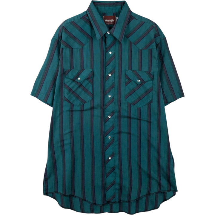 Wrangler Stripe Pattern Short-Sleeve Western Shirt, Men's Size L (approx.) polyester Blue type light blue Vintage Second Hand