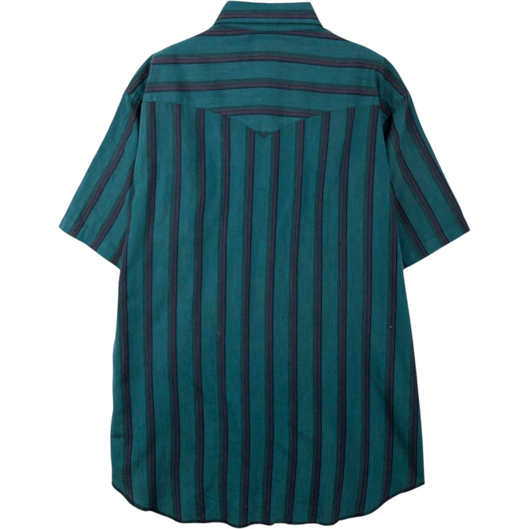 Wrangler Stripe Pattern Short-Sleeve Western Shirt, Men's Size L (approx.) polyester Blue type light blue Vintage Second Hand