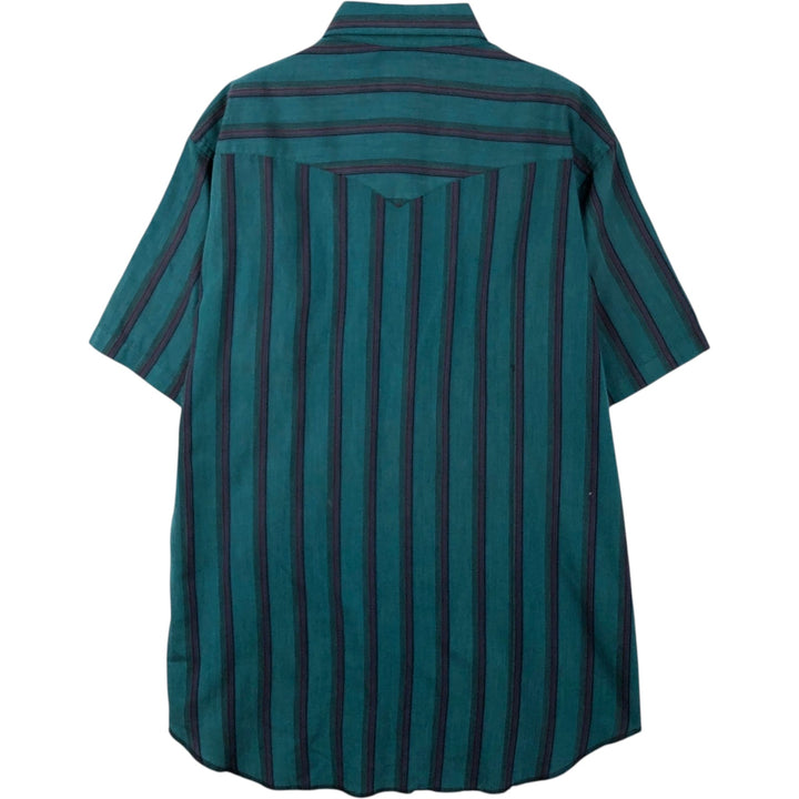 Wrangler Stripe Pattern Short-Sleeve Western Shirt, Men's Size L (approx.) polyester Blue type light blue Vintage Second Hand