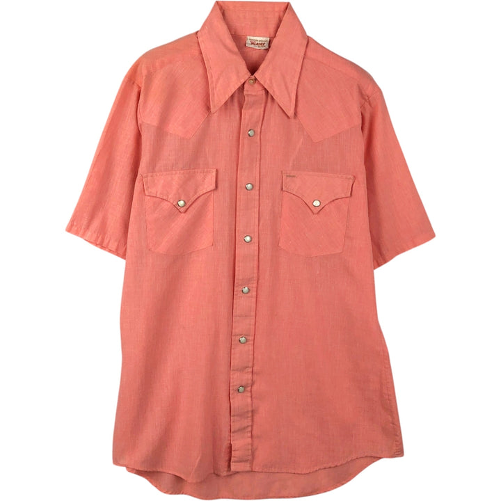 70s-80'S ELY PLAINS Short-Sleeve Western Shirt, Men's Size M (Equivalent), Vintage polyester coral Vintage Second Hand