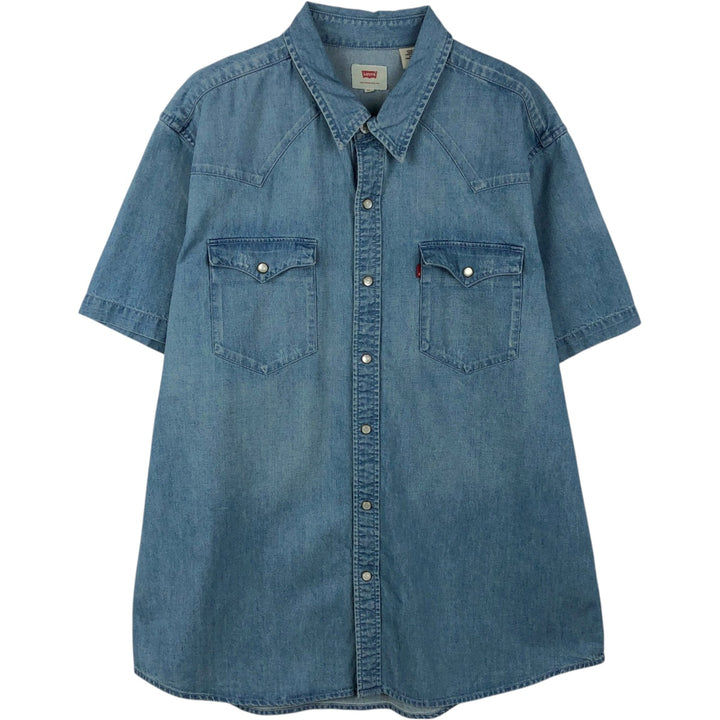 Levi's Short-Sleeve Denim Western Shirt, Men's Size XL (approx.) cotton Blue type light blue Vintage Second Hand