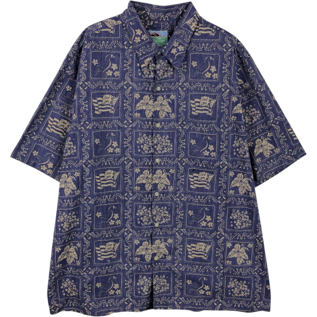 80s-90'S Reyn Spooner Diamond Head Tag Lahaina Sailor Aloha Shirt, Boxy Shirt, Made in USA, Men's XL equivalent. cotton blue type Vintage Second Hand