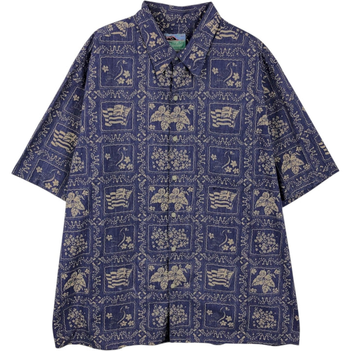 80s-90'S Reyn Spooner Diamond Head Tag Lahaina Sailor Aloha Shirt, Boxy Shirt, Made in USA, Men's XL equivalent. cotton blue type Vintage Second Hand