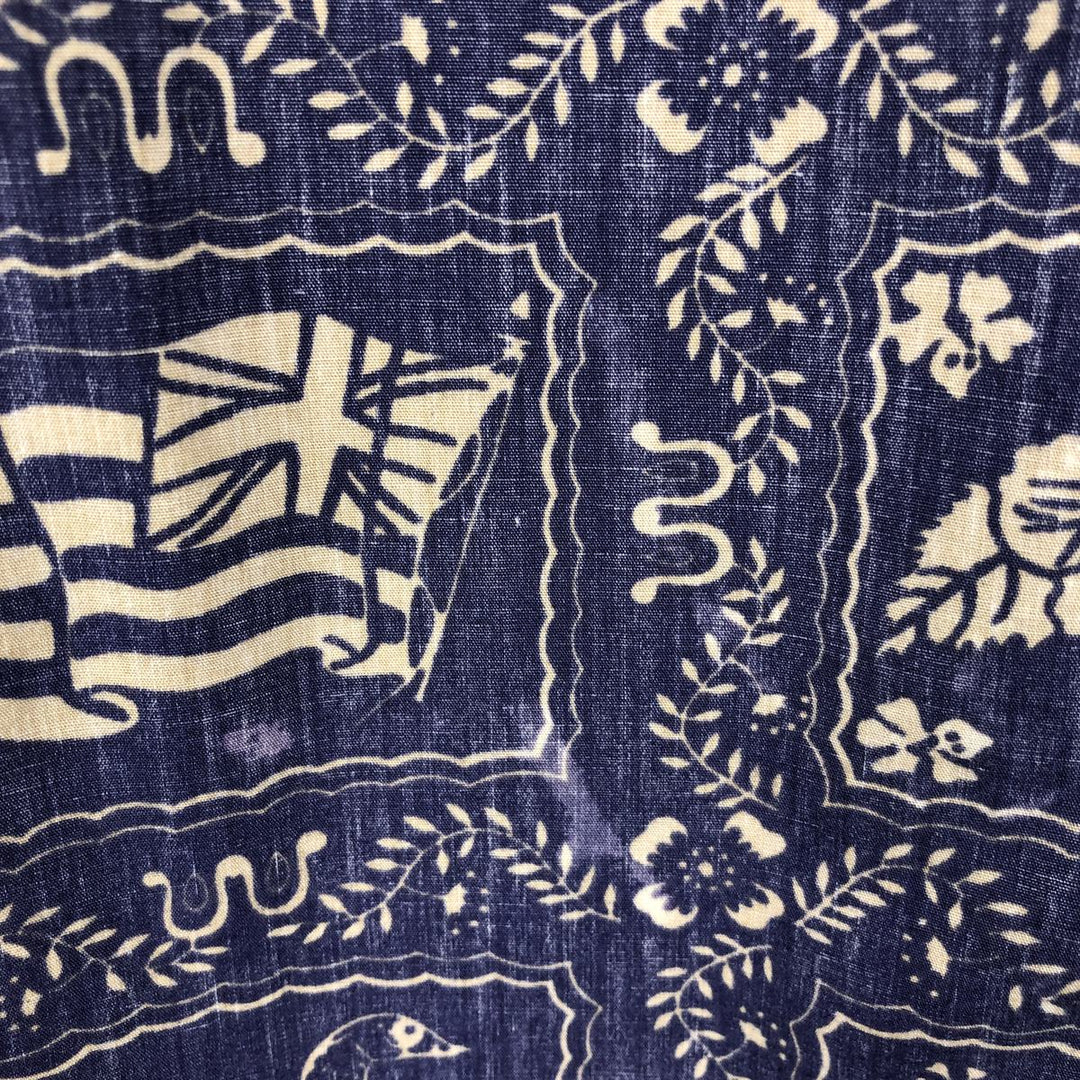 80s-90'S Reyn Spooner Diamond Head Tag Lahaina Sailor Aloha Shirt, Boxy Shirt, Made in USA, Men's XL equivalent. cotton blue type Vintage Second Hand
