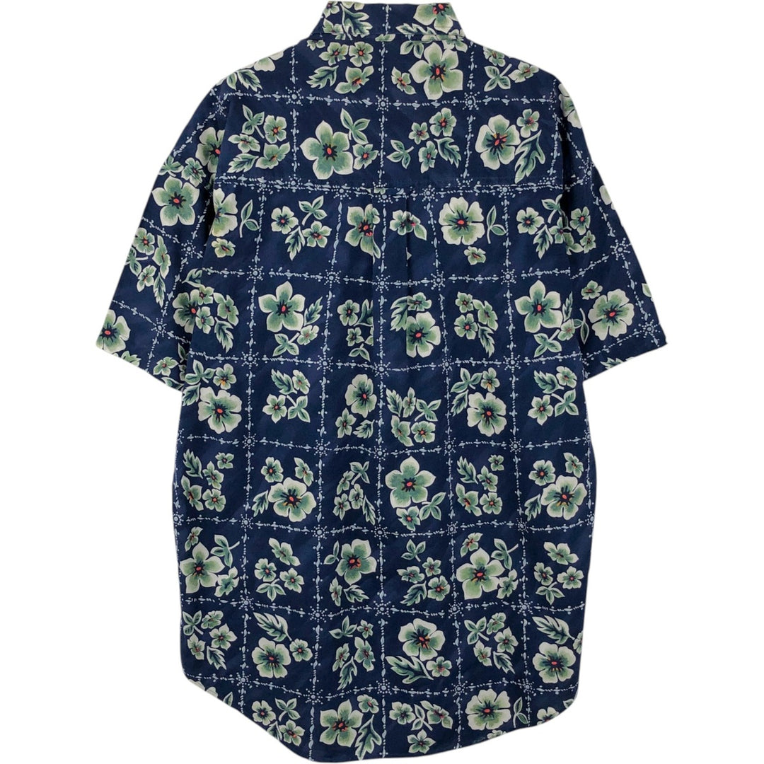 1980'S Ralph Lauren CHAPS Botanical Pattern Button-Down Hawaiian Aloha Shirt, Men's Size M (Equivalent), Vintage cotton navy blue type Vintage Second Hand