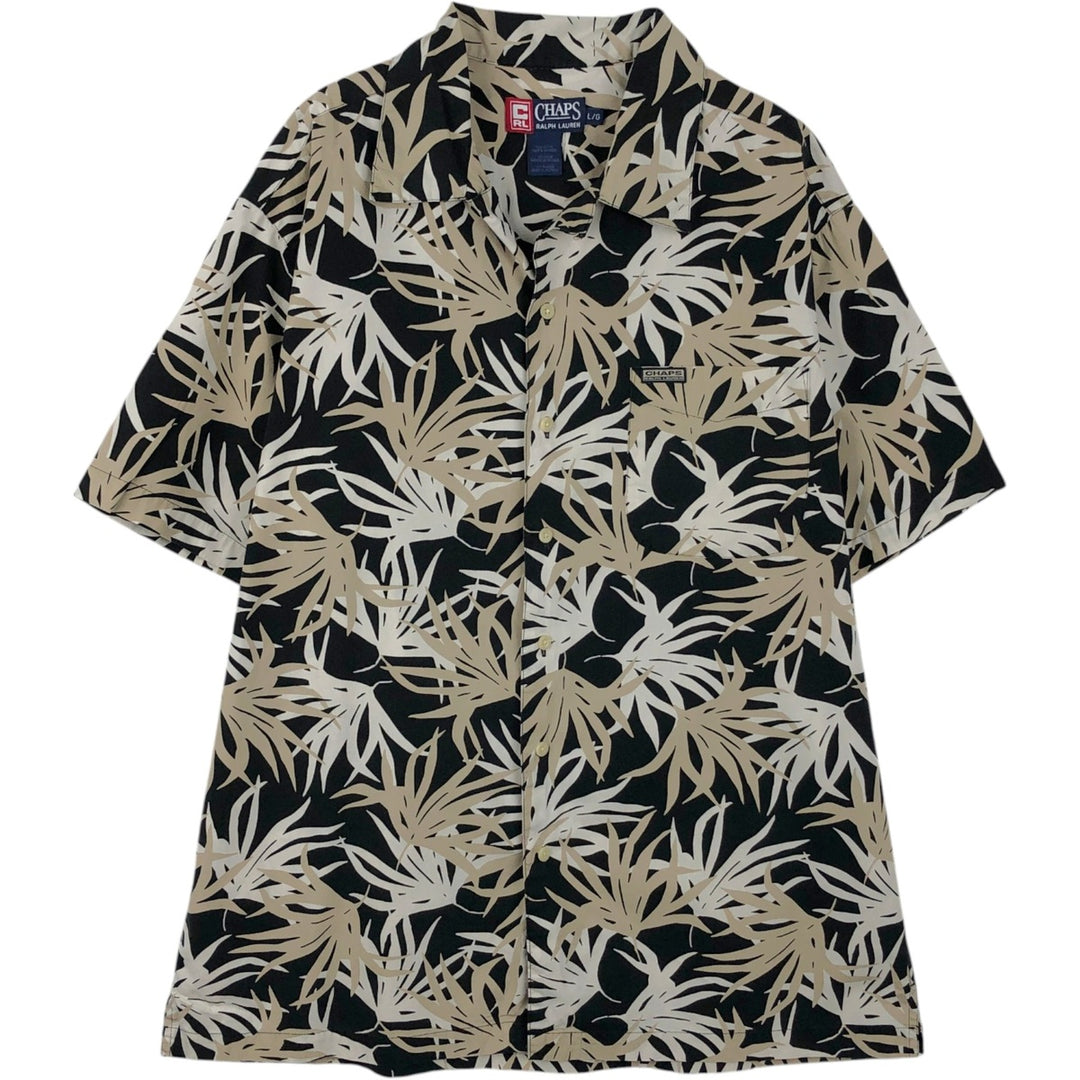 Ralph Lauren CHAPS Leaf Pattern Open Collar Hawaiian Aloha Shirt Box Shirt Men's Size L (approx.) cotton black type Vintage Second Hand