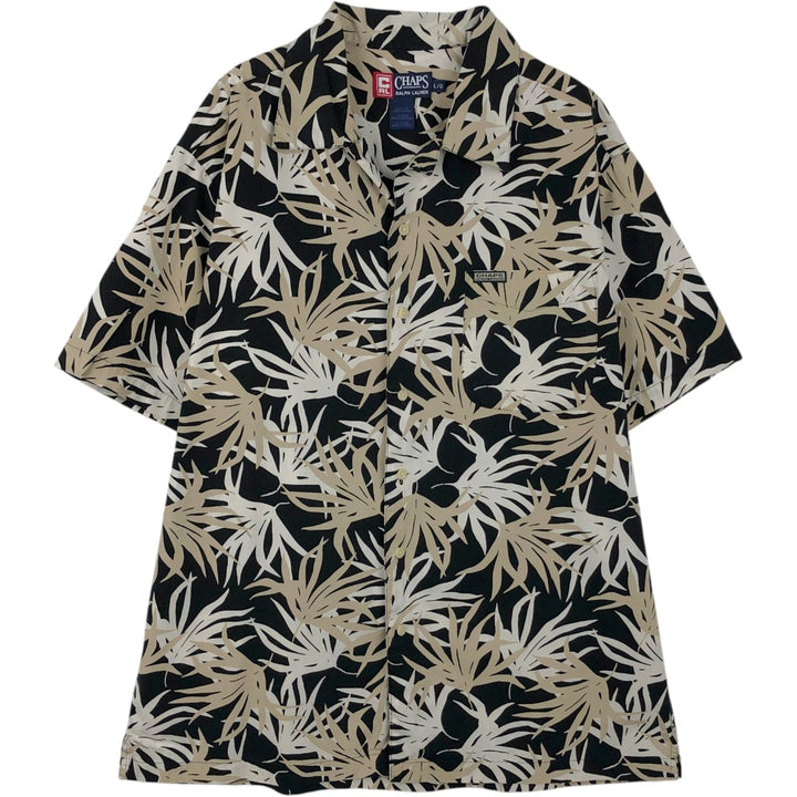 Ralph Lauren CHAPS Leaf Pattern Open Collar Hawaiian Aloha Shirt Box Shirt Men's Size L (approx.) cotton black type Vintage Second Hand