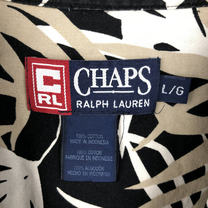 Ralph Lauren CHAPS Leaf Pattern Open Collar Hawaiian Aloha Shirt Box Shirt Men's Size L (approx.) cotton black type Vintage Second Hand