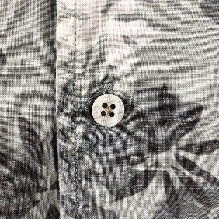 Eddie Bauer Leaf Pattern Hawaiian Aloha Shirt, Box Shirt, Men's Size L (approx.) cotton Khaki type sage green Vintage Second Hand