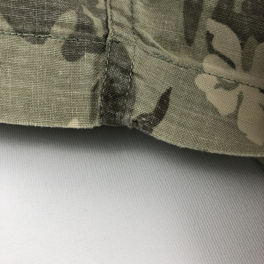 Eddie Bauer Leaf Pattern Hawaiian Aloha Shirt, Box Shirt, Men's Size L (approx.) cotton Khaki type sage green Vintage Second Hand